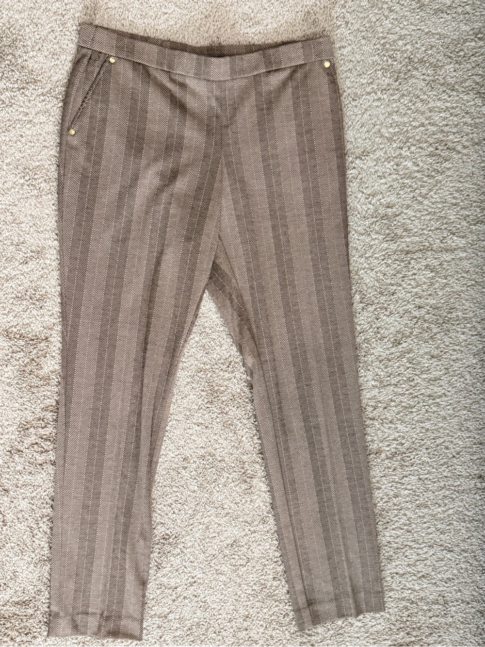 Anne Klein Taupe Striped Dress Pants